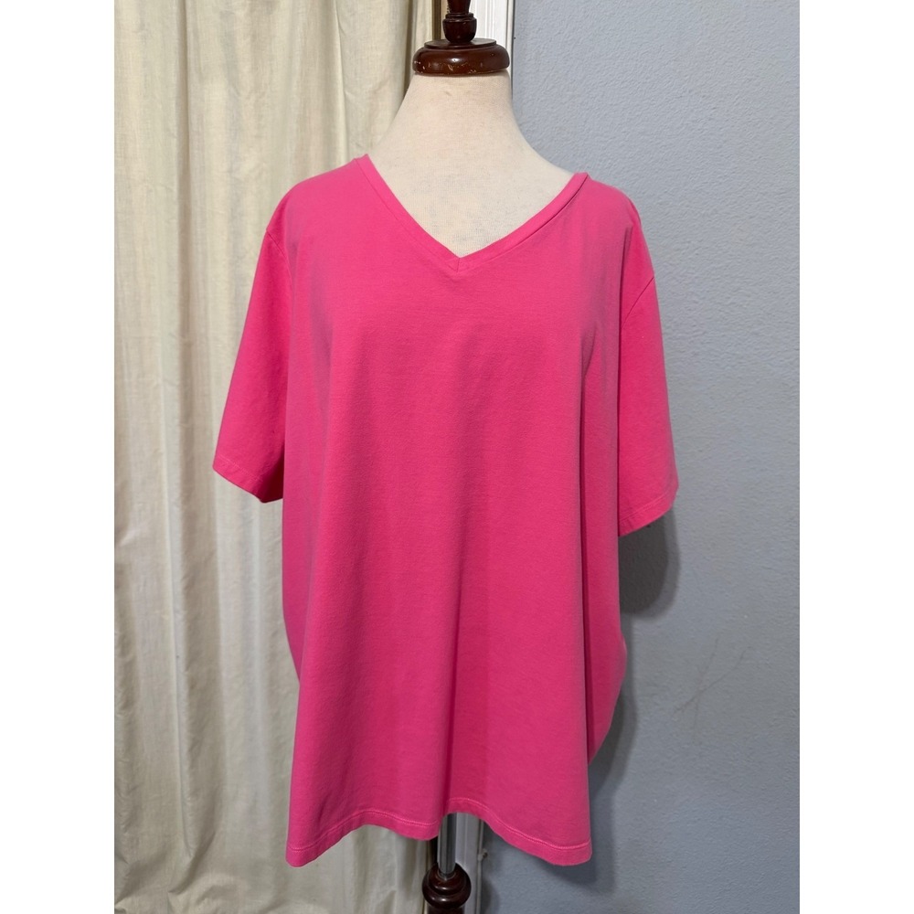 Cotton Blend Pink T-Shirt 3X Women V-Neck Short Sleeve Relaxed Fit Minimalist